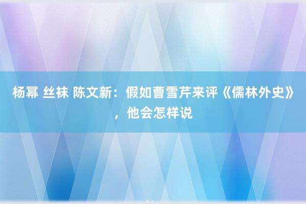 杨幂 丝袜 陈文新：假如曹雪芹来评《儒林外史》，他会怎样说